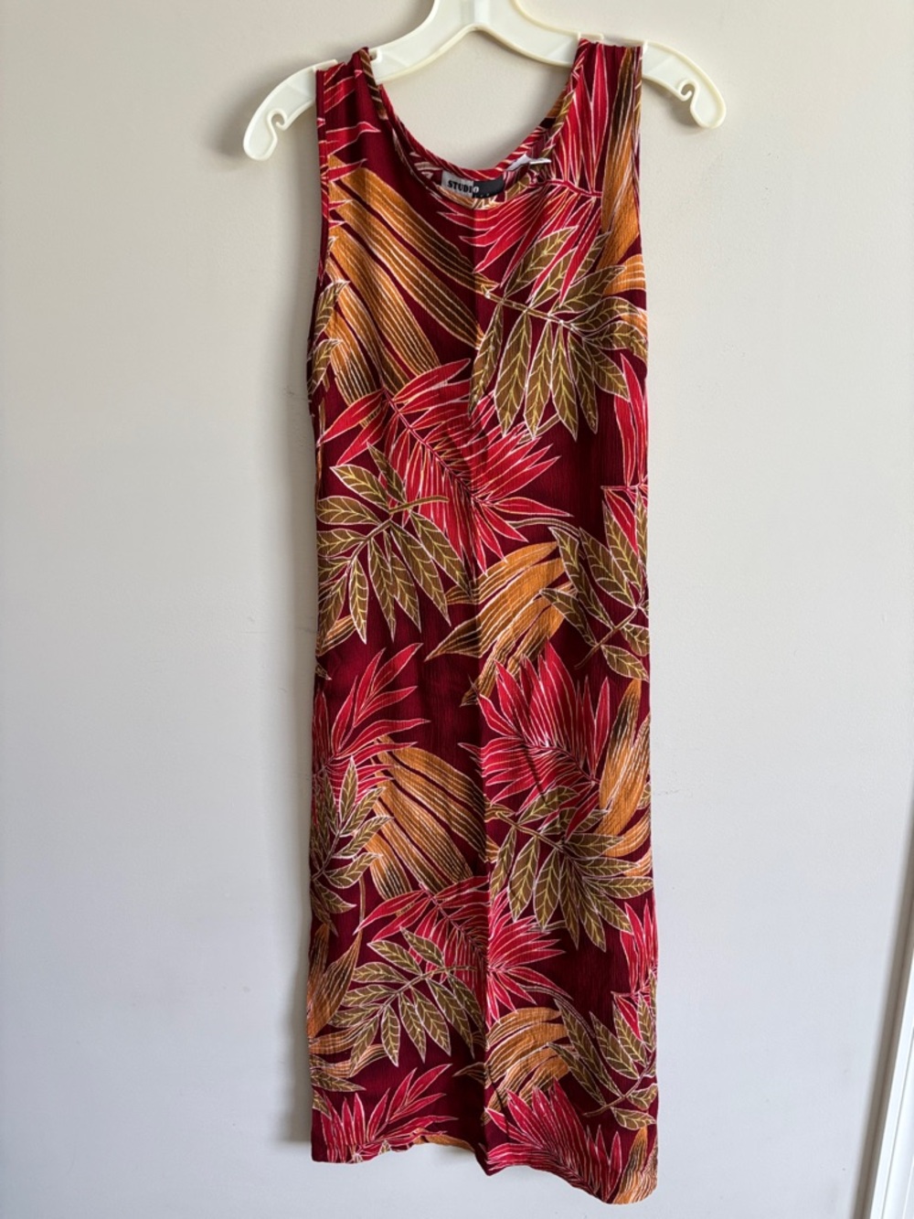 Studio Burgundy Tropical Maxi Skirt with Gold and Burgundy Leaves